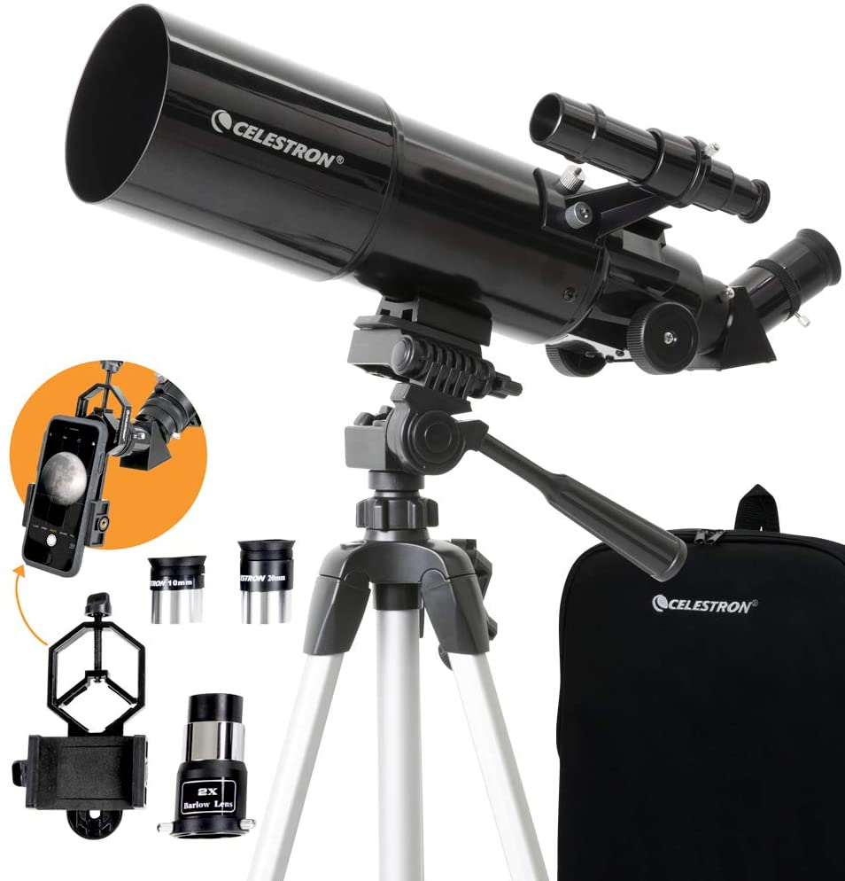 for Children & Astronomy Beginners Science Education Moon Travel Scope Adjustable Tripod & Compass| Glow in The Dark Stickers Qurious Space Kids Explorer Telescope Gift Kit w Eco Carry Case 
